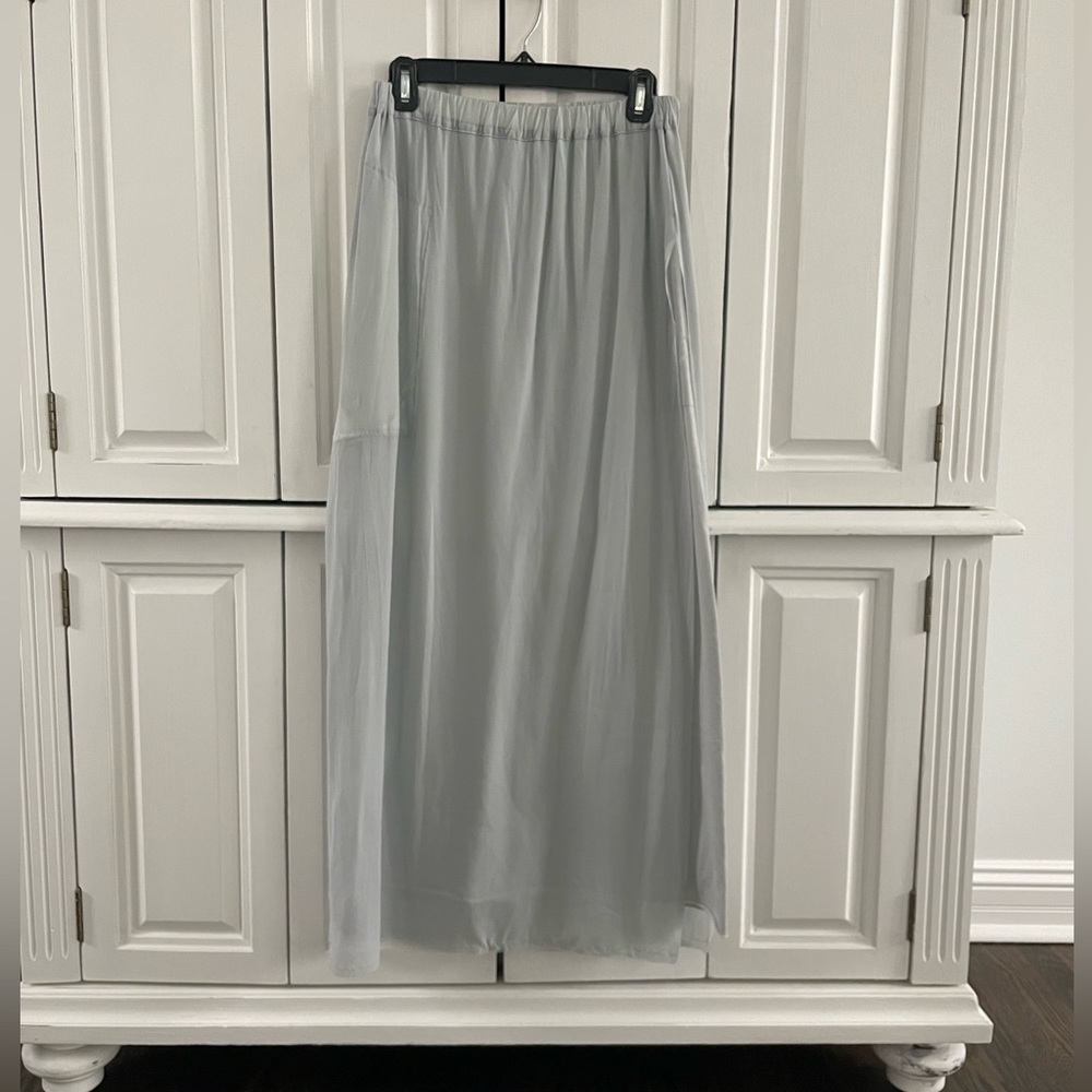 Kristense N robin’s egg blue pull on skirt, lined w/partial deconstructed detail